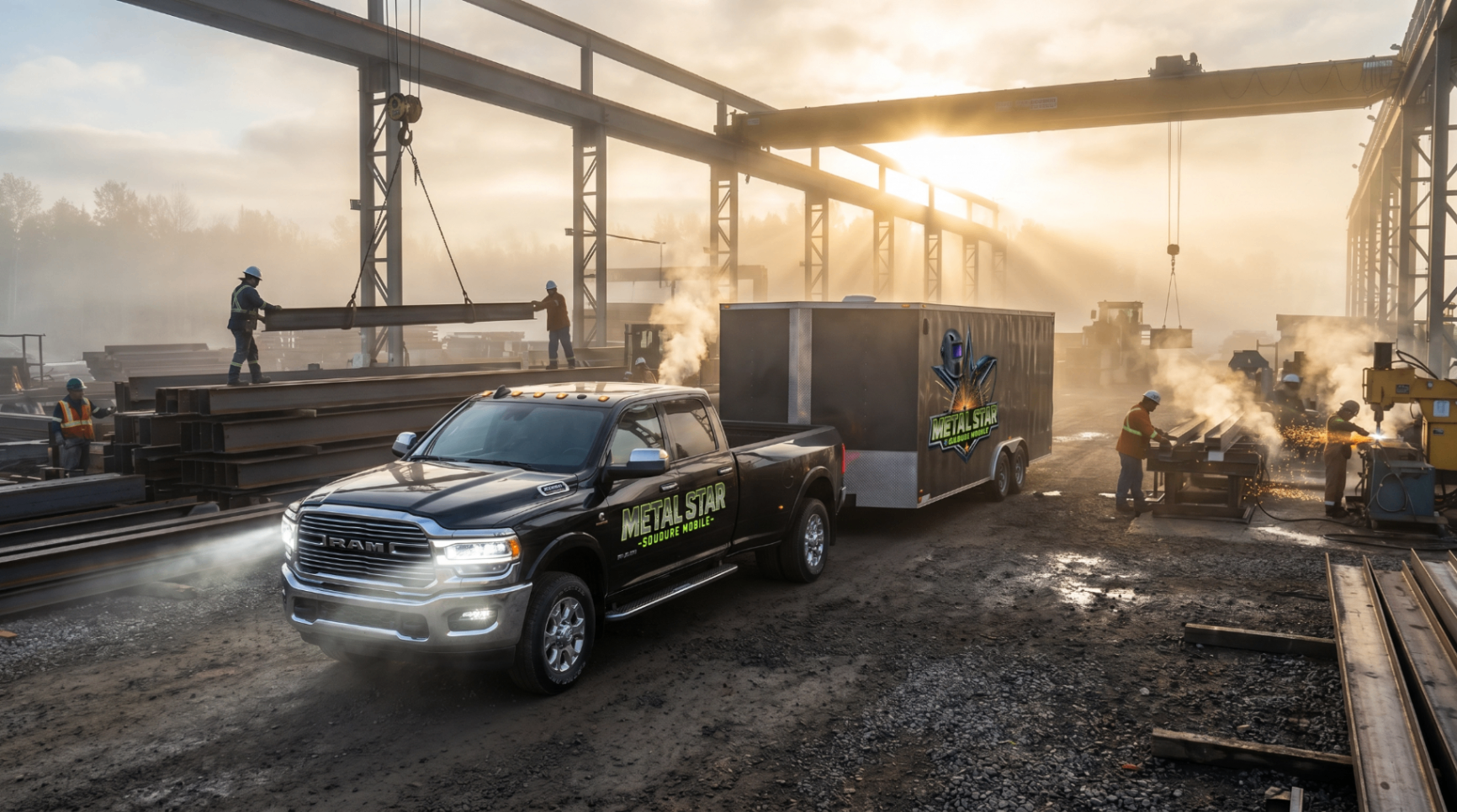 Camion et remorque Métal Star dans une usine de fabrication métallique