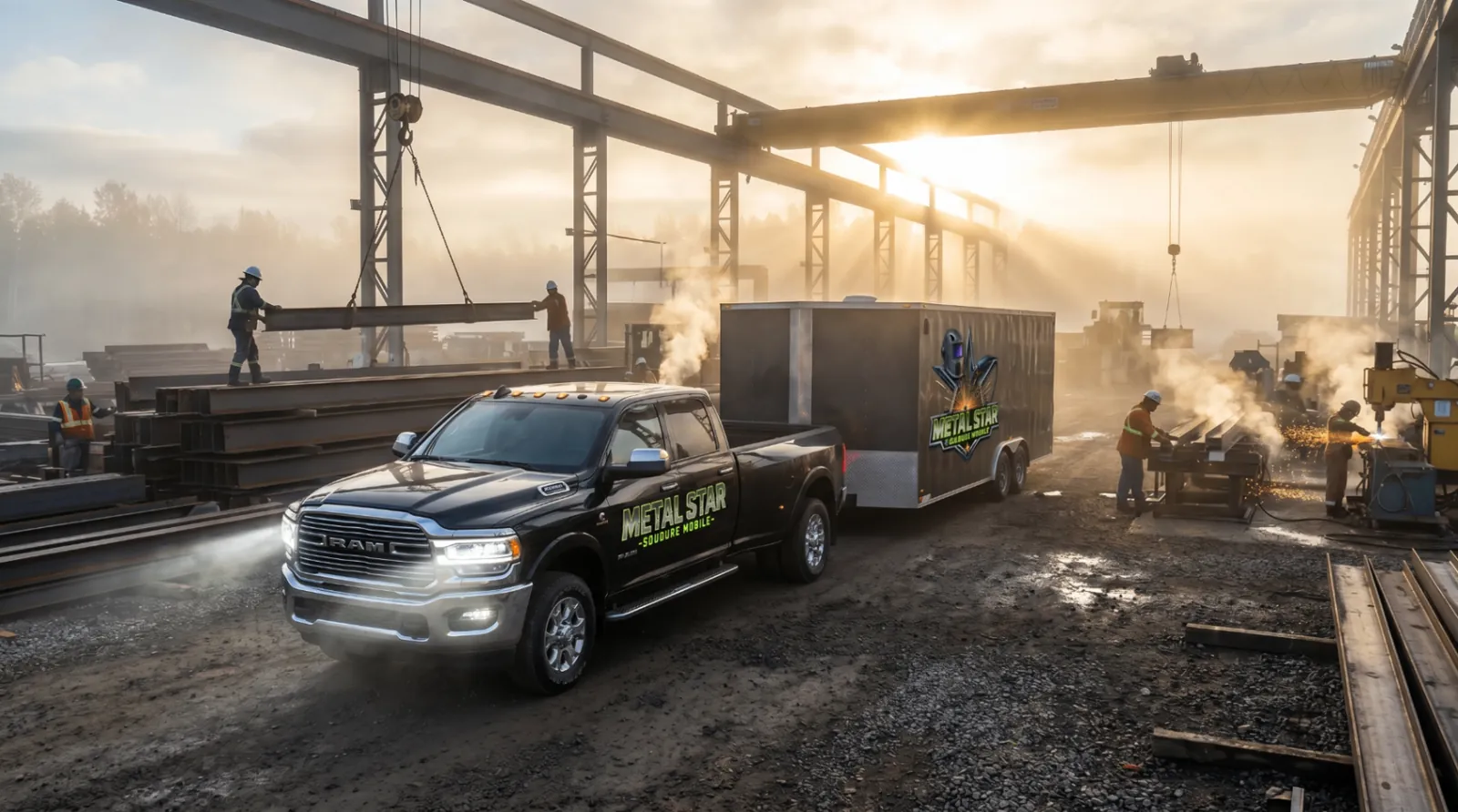 Camion et remorque Métal Star dans une usine de fabrication métallique